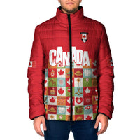 Canada Football Padded Jacket Patchwork Icons and Maple Leaf Pattern - Wonder Print Shop