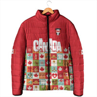 Canada Football Padded Jacket Patchwork Icons and Maple Leaf Pattern - Wonder Print Shop