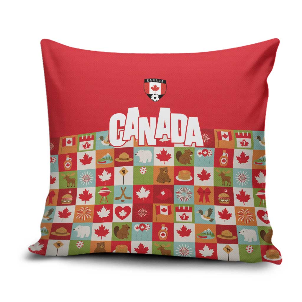 Canada Football Pillow Cover Patchwork Icons and Maple Leaf Pattern - Wonder Print Shop