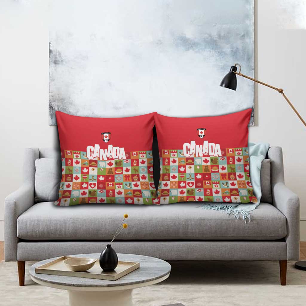 Canada Football Pillow Cover Patchwork Icons and Maple Leaf Pattern - Wonder Print Shop