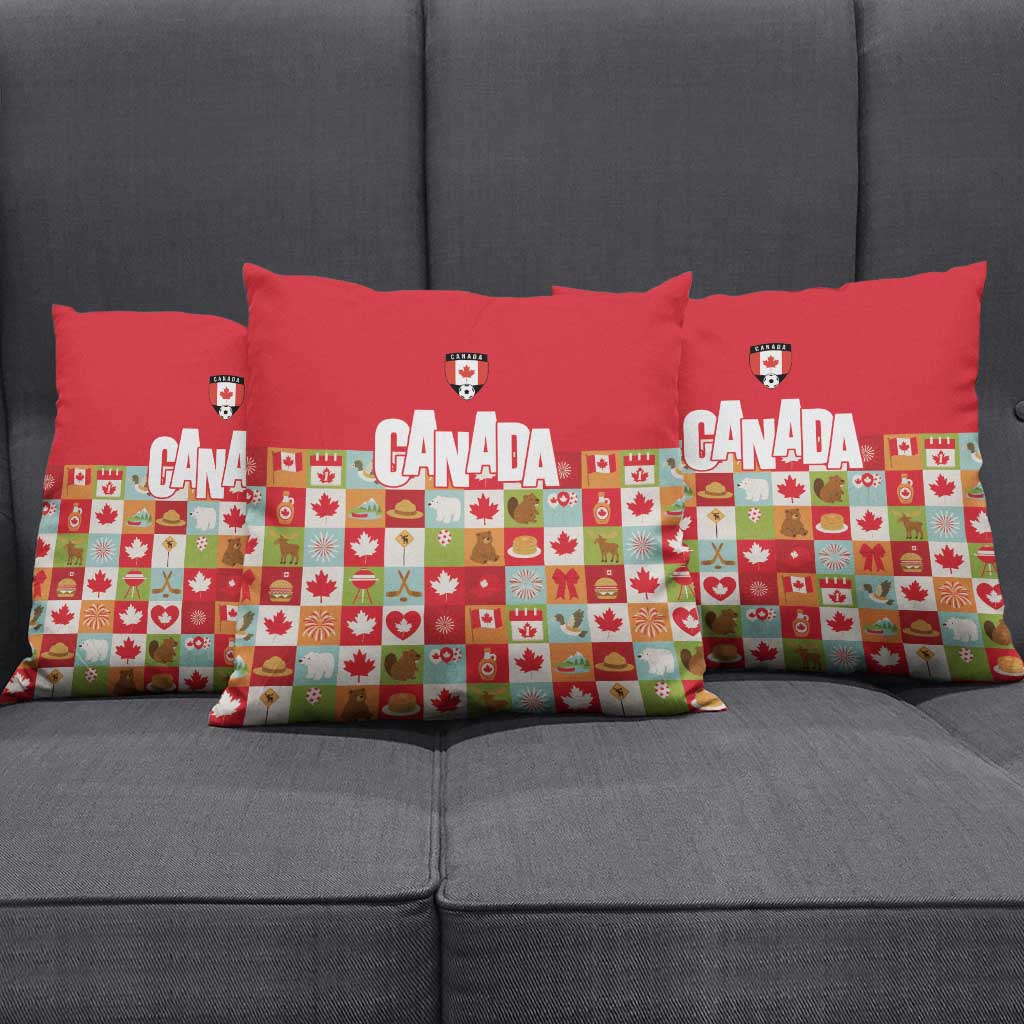Canada Football Pillow Cover Patchwork Icons and Maple Leaf Pattern - Wonder Print Shop