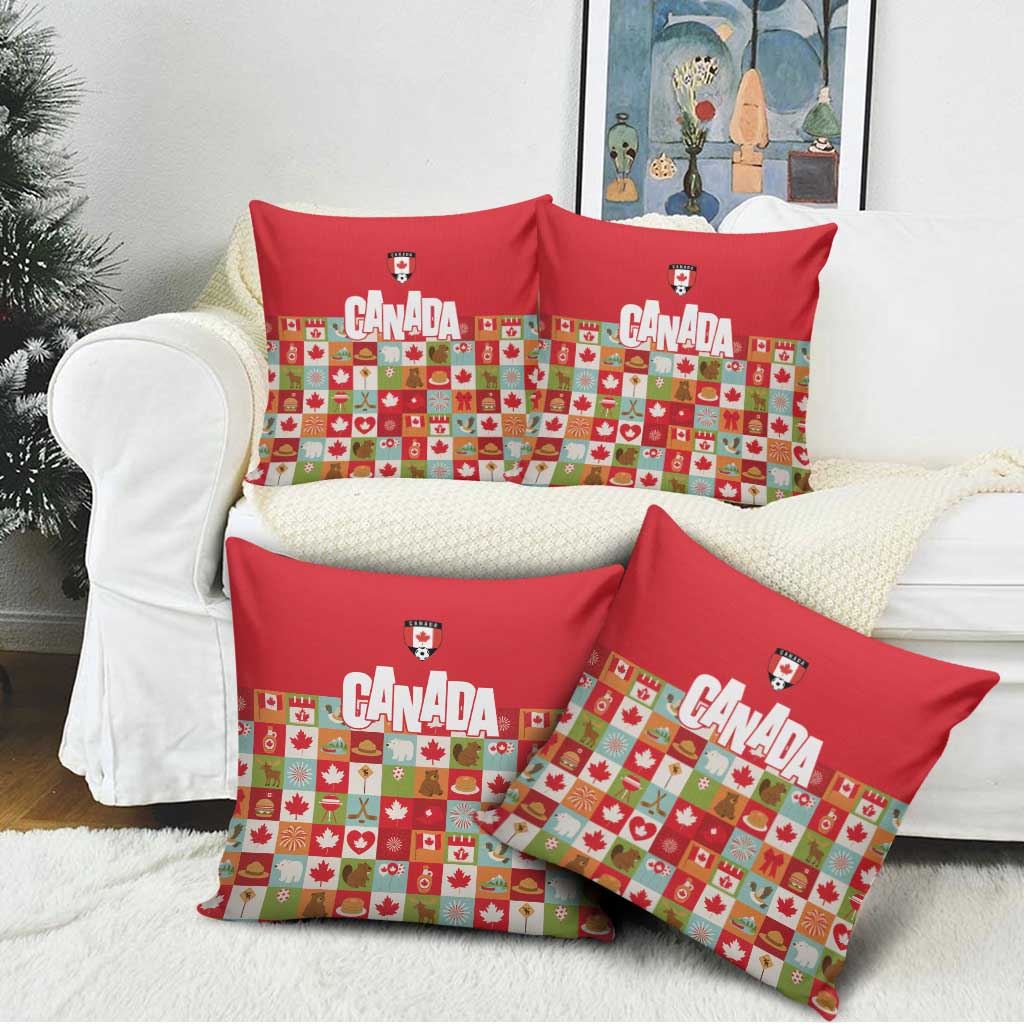 Canada Football Pillow Cover Patchwork Icons and Maple Leaf Pattern - Wonder Print Shop