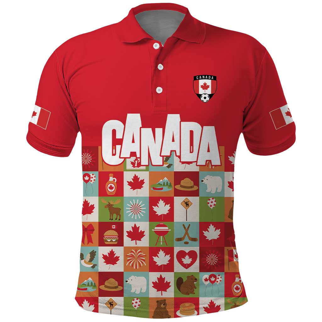 Canada Football Polo Shirt Patchwork Icons and Maple Leaf Pattern - Wonder Print Shop
