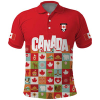 Canada Football Polo Shirt Patchwork Icons and Maple Leaf Pattern - Wonder Print Shop