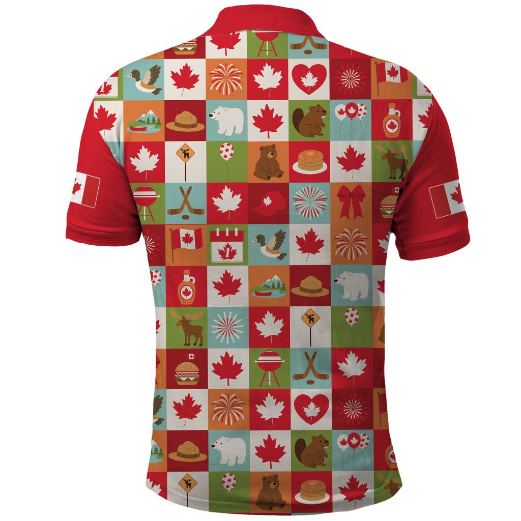 Canada Football Polo Shirt Patchwork Icons and Maple Leaf Pattern - Wonder Print Shop
