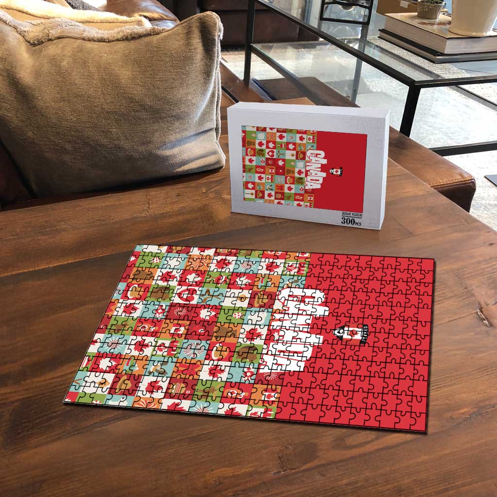 Canada Football Puzzle Patchwork Icons and Maple Leaf Pattern - Wonder Print Shop