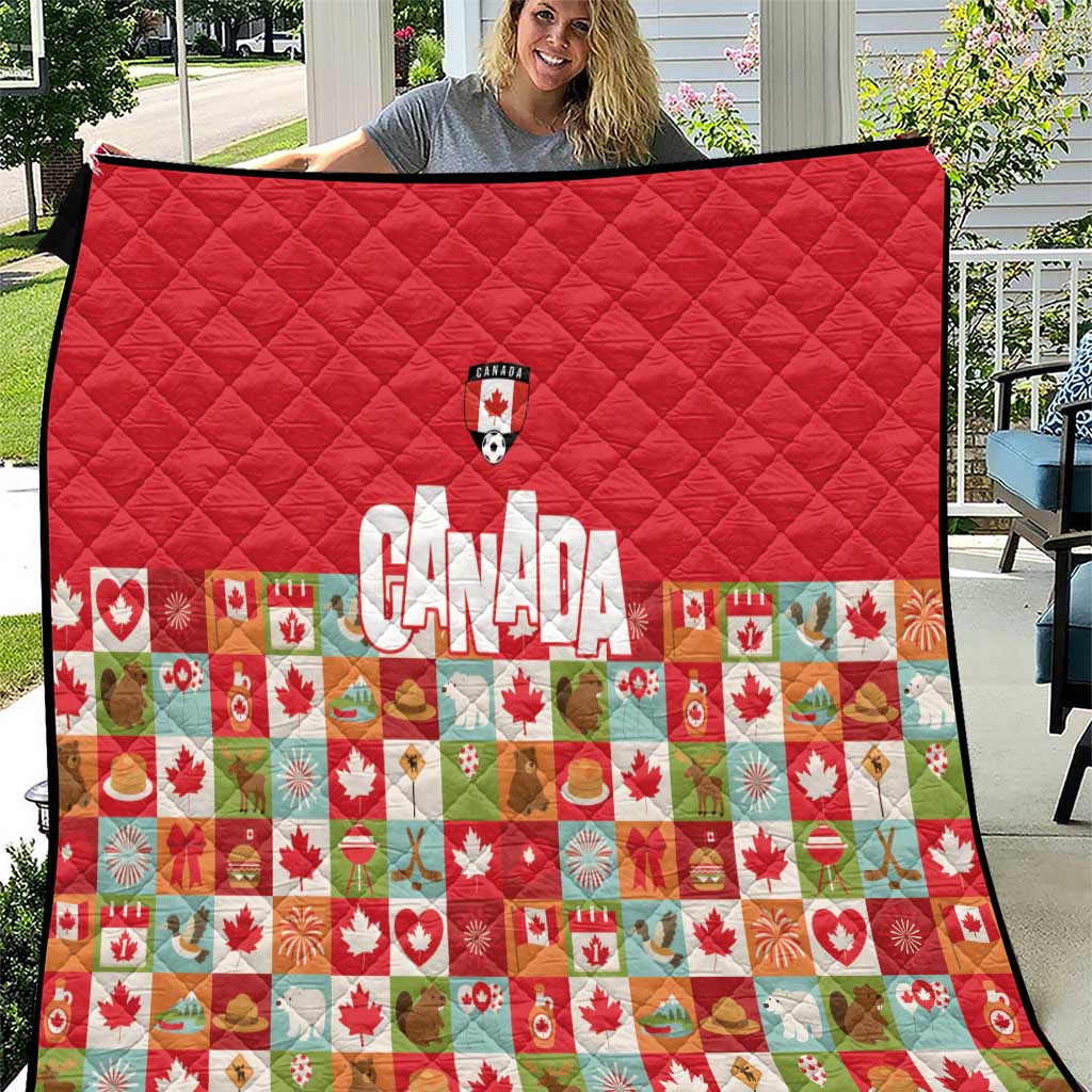 Canada Football Quilt Patchwork Icons and Maple Leaf Pattern - Wonder Print Shop
