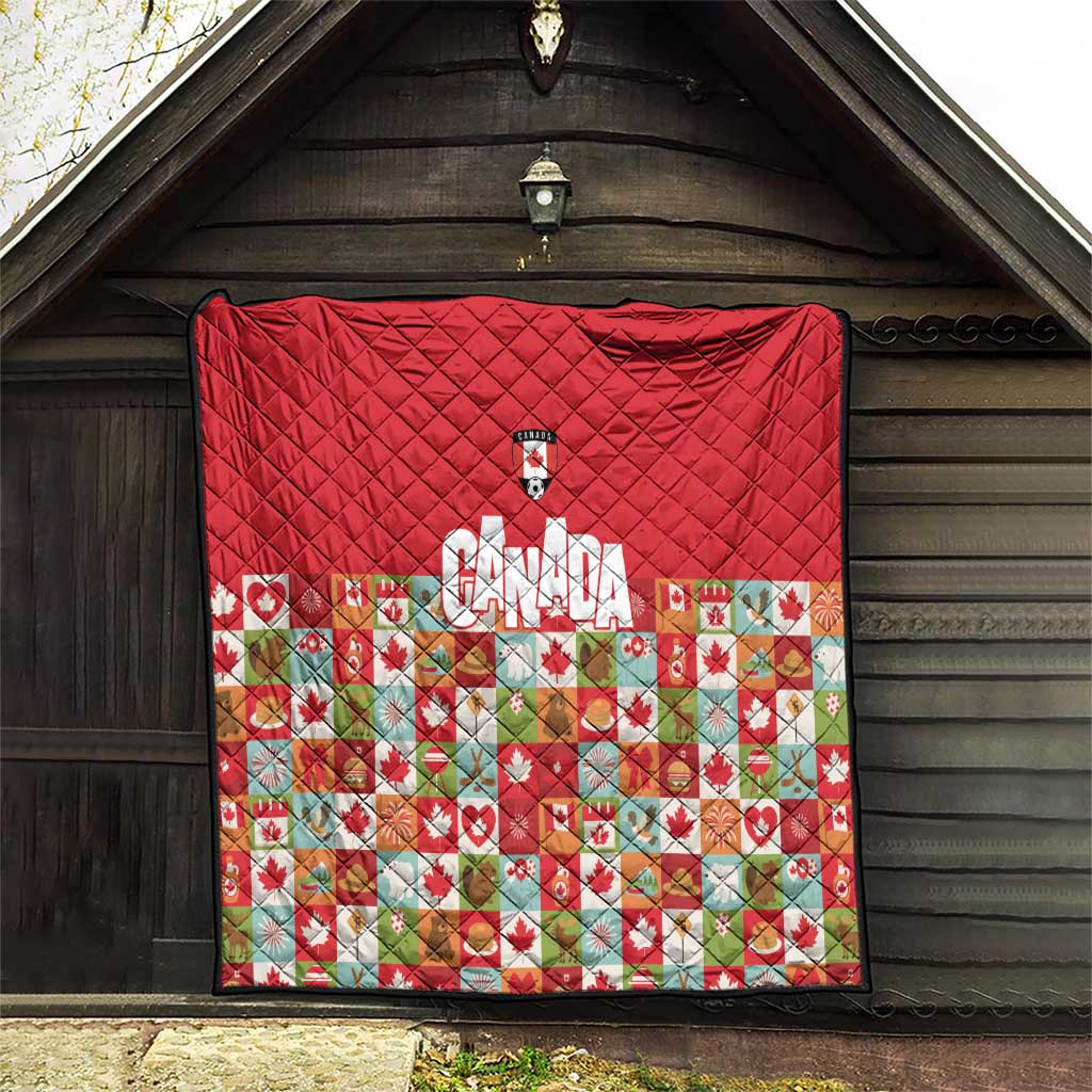 Canada Football Quilt Patchwork Icons and Maple Leaf Pattern - Wonder Print Shop