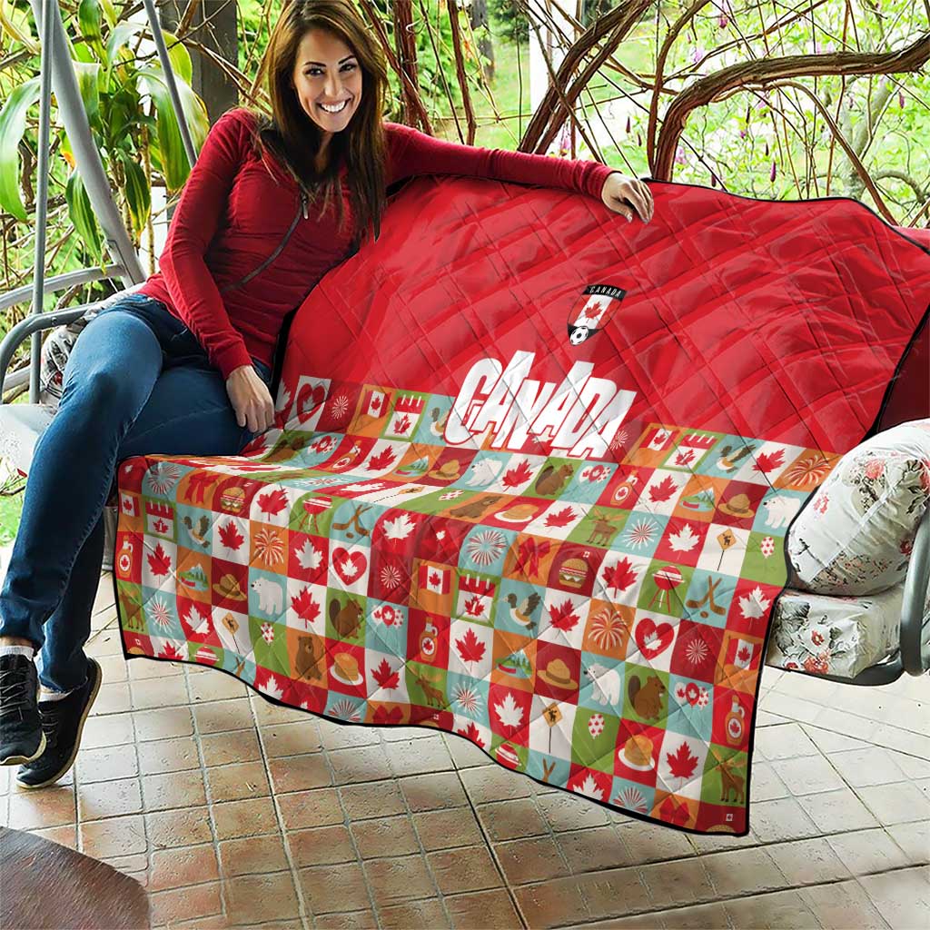 Canada Football Quilt Patchwork Icons and Maple Leaf Pattern - Wonder Print Shop