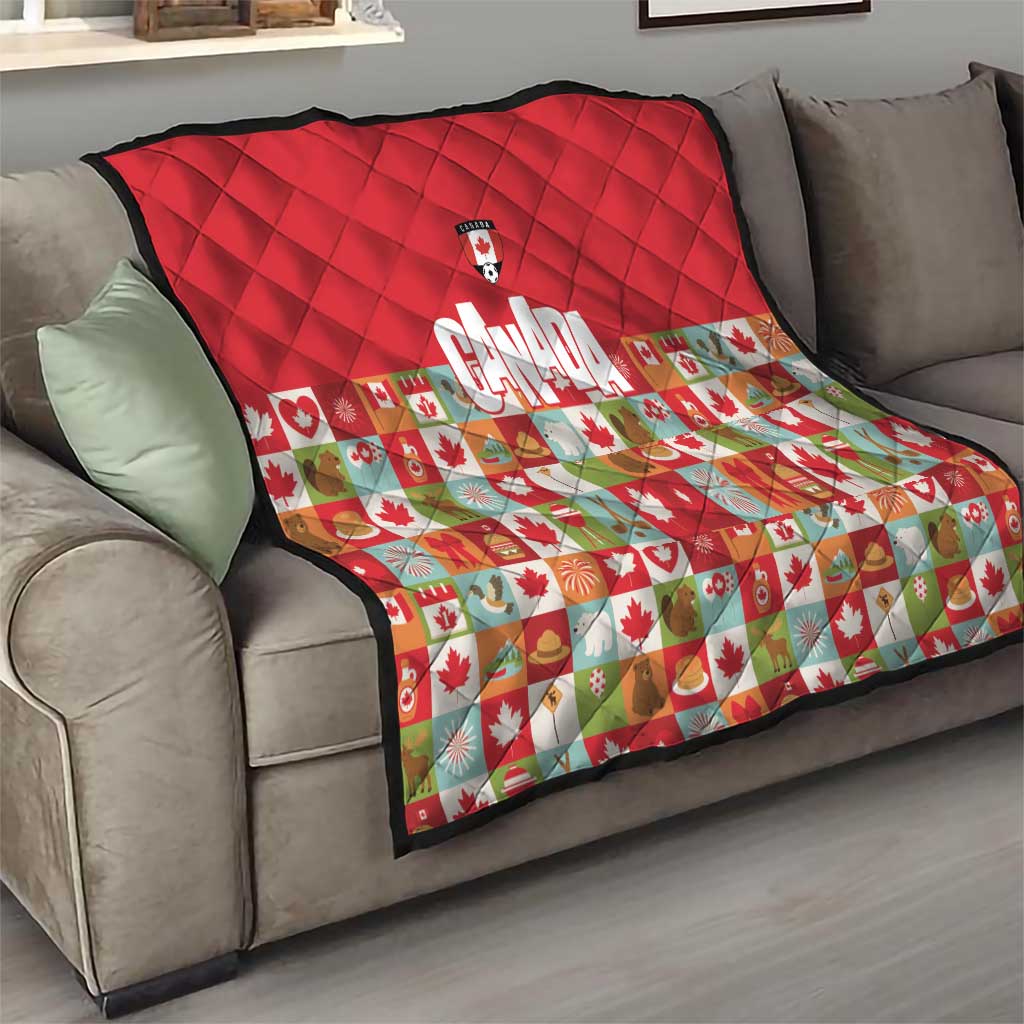 Canada Football Quilt Patchwork Icons and Maple Leaf Pattern - Wonder Print Shop
