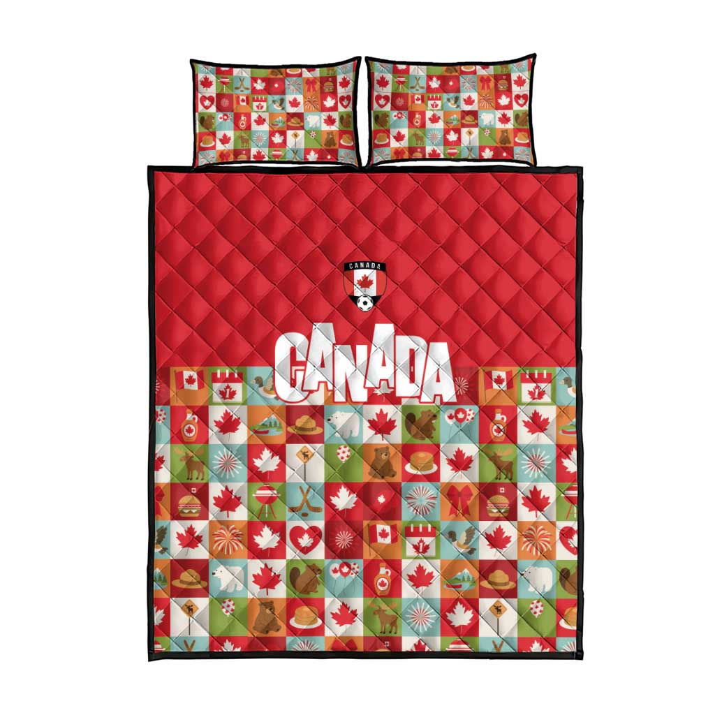 Canada Football Quilt Bed Set Patchwork Icons and Maple Leaf Pattern - Wonder Print Shop