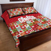 Canada Football Quilt Bed Set Patchwork Icons and Maple Leaf Pattern - Wonder Print Shop