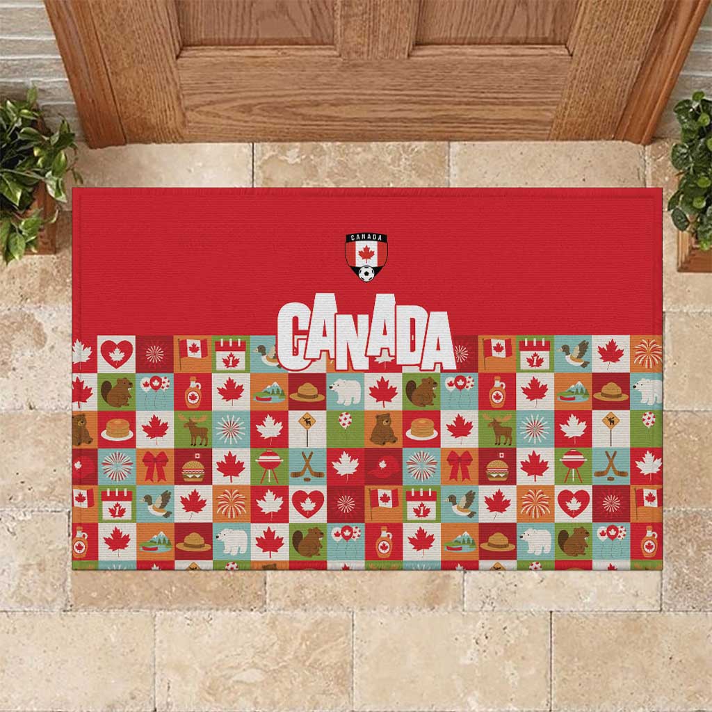 Canada Football Rubber Doormat Patchwork Icons and Maple Leaf Pattern - Wonder Print Shop