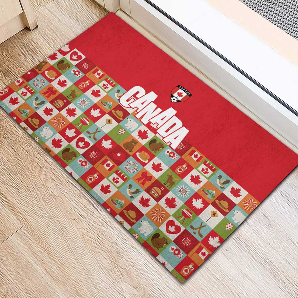 Canada Football Rubber Doormat Patchwork Icons and Maple Leaf Pattern - Wonder Print Shop