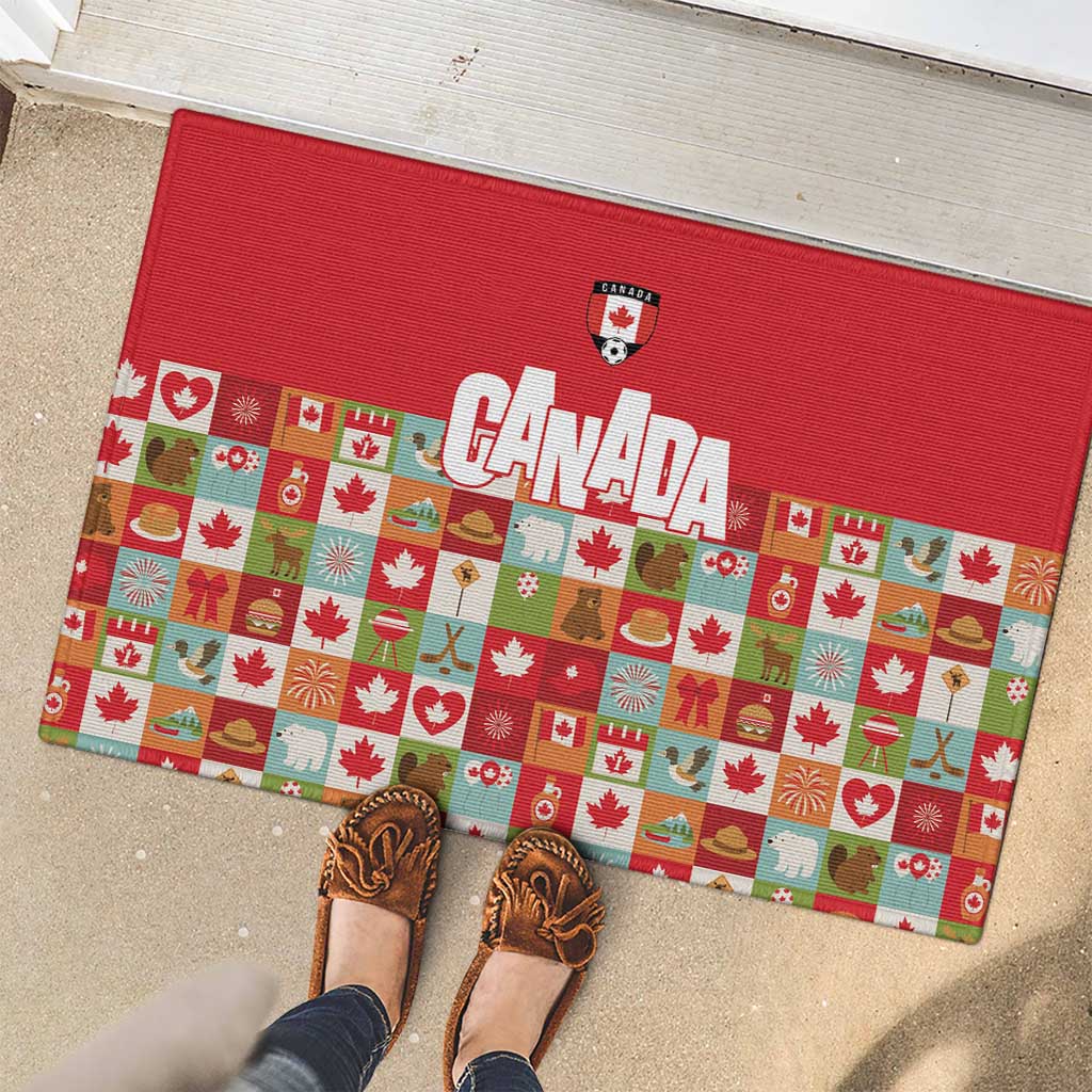 Canada Football Rubber Doormat Patchwork Icons and Maple Leaf Pattern - Wonder Print Shop