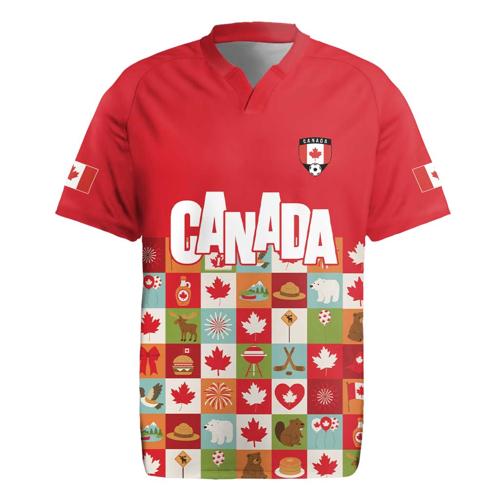 Canada Football Rugby Jersey Patchwork Icons and Maple Leaf Pattern - Wonder Print Shop