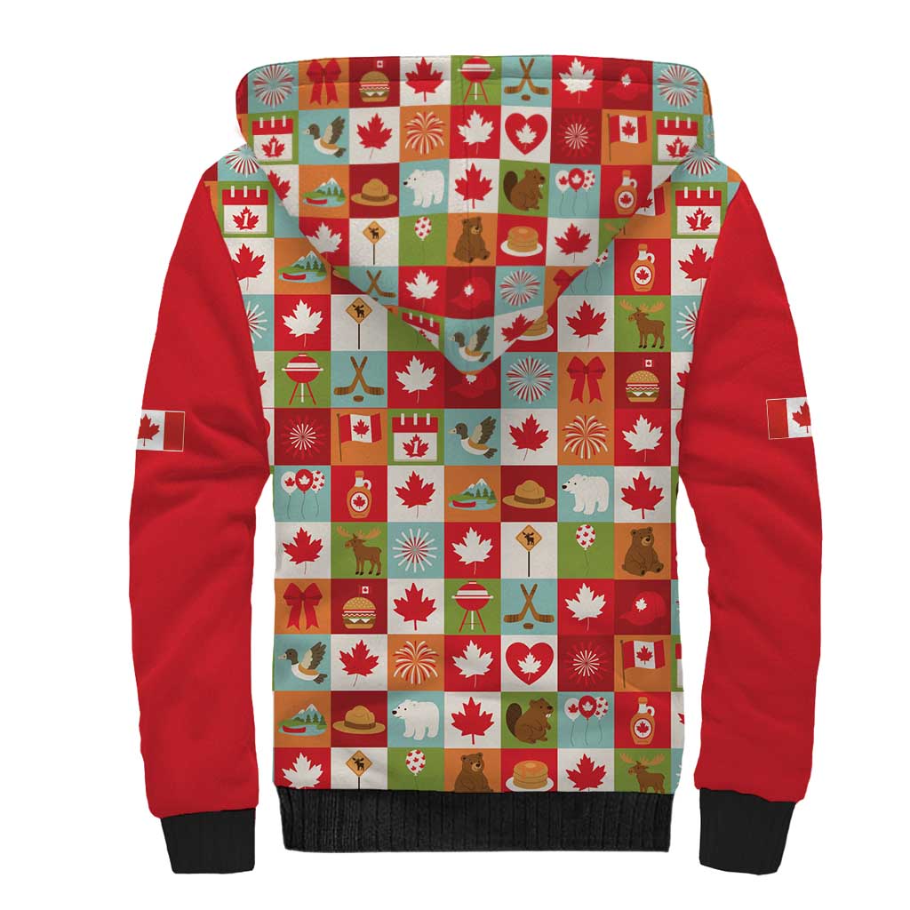 Canada Football Sherpa Hoodie Patchwork Icons and Maple Leaf Pattern - Wonder Print Shop