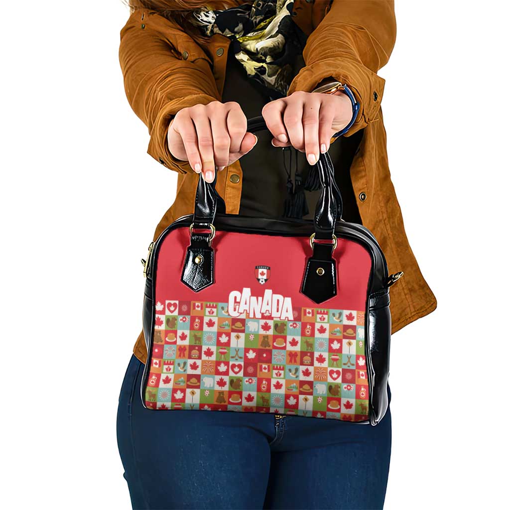 Canada Football Shoulder Handbag Patchwork Icons and Maple Leaf Pattern - Wonder Print Shop