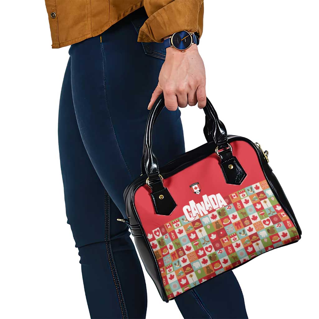 Canada Football Shoulder Handbag Patchwork Icons and Maple Leaf Pattern - Wonder Print Shop