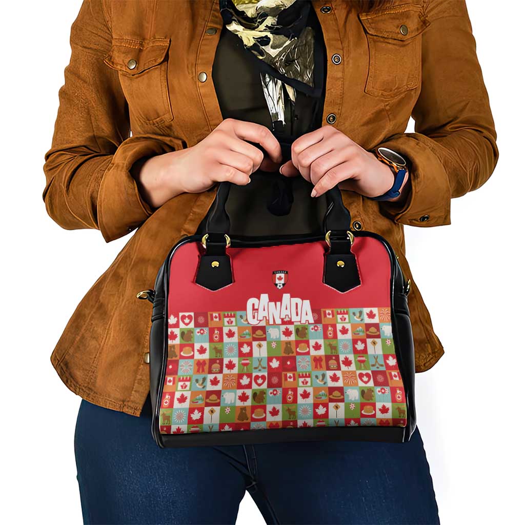 Canada Football Shoulder Handbag Patchwork Icons and Maple Leaf Pattern - Wonder Print Shop
