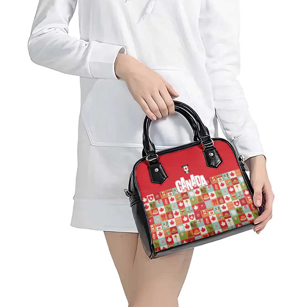 Canada Football Shoulder Handbag Patchwork Icons and Maple Leaf Pattern - Wonder Print Shop