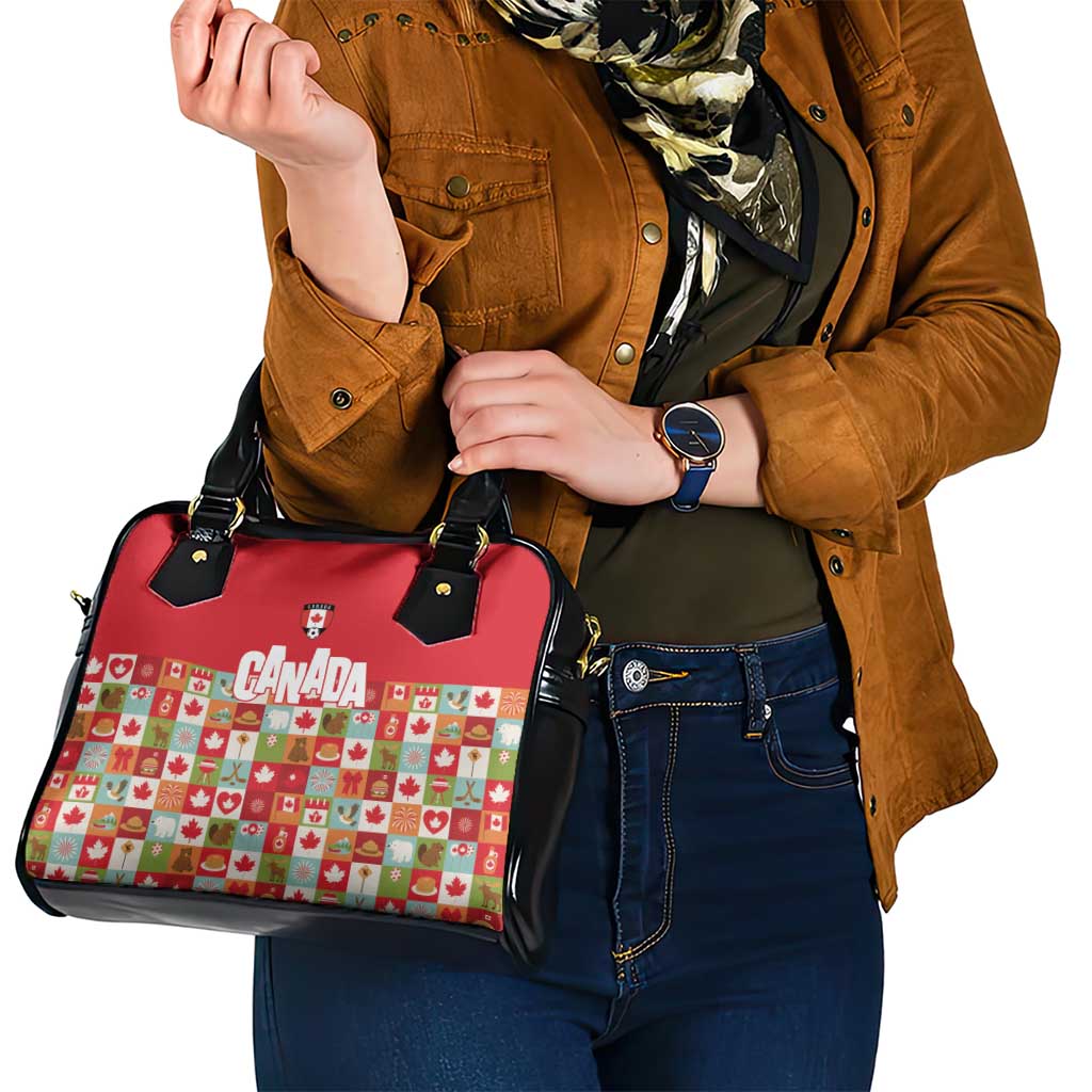 Canada Football Shoulder Handbag Patchwork Icons and Maple Leaf Pattern - Wonder Print Shop