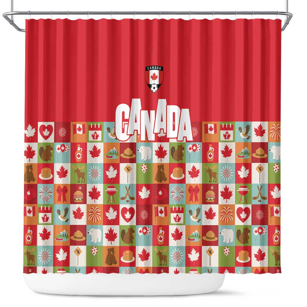 Canada Football Shower Curtain Patchwork Icons and Maple Leaf Pattern - Wonder Print Shop