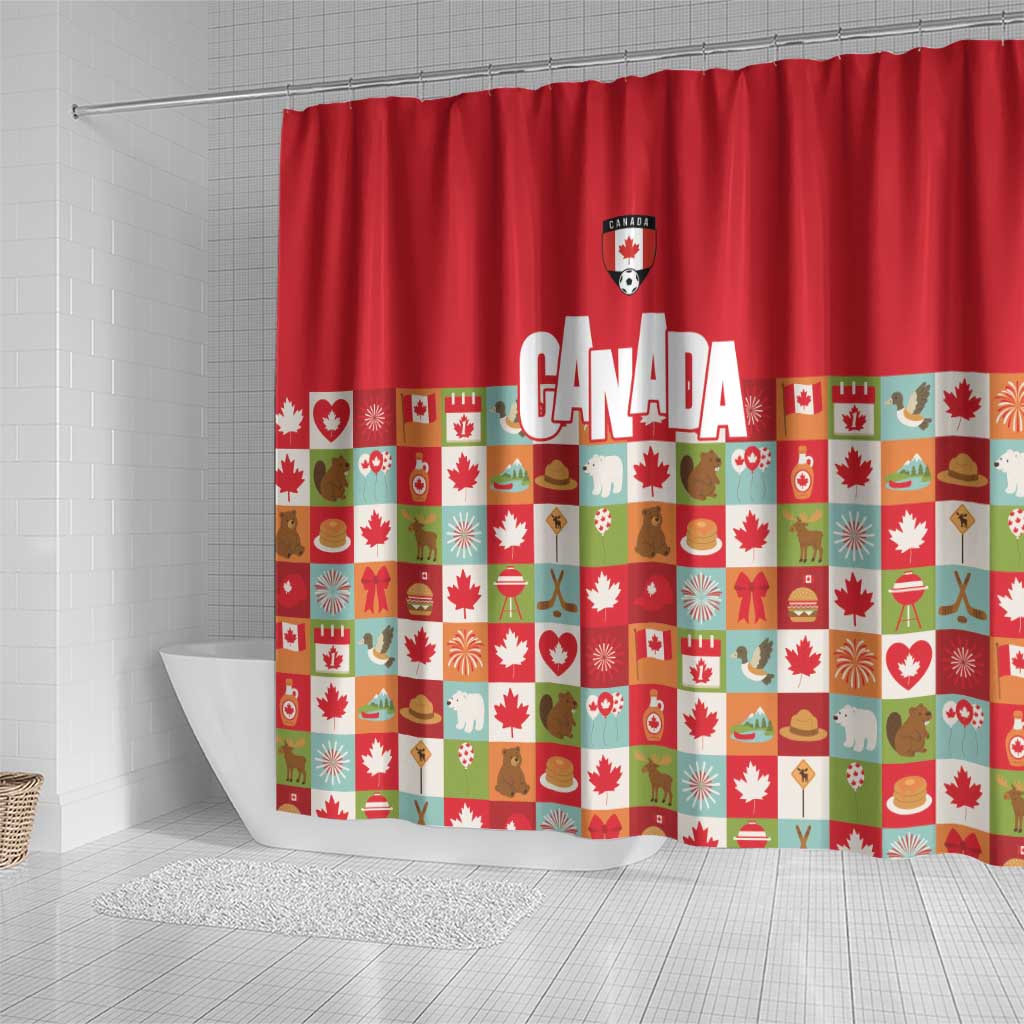Canada Football Shower Curtain Patchwork Icons and Maple Leaf Pattern - Wonder Print Shop