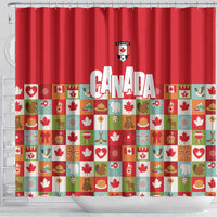 Canada Football Shower Curtain Patchwork Icons and Maple Leaf Pattern - Wonder Print Shop