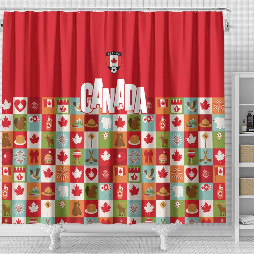 Canada Football Shower Curtain Patchwork Icons and Maple Leaf Pattern - Wonder Print Shop