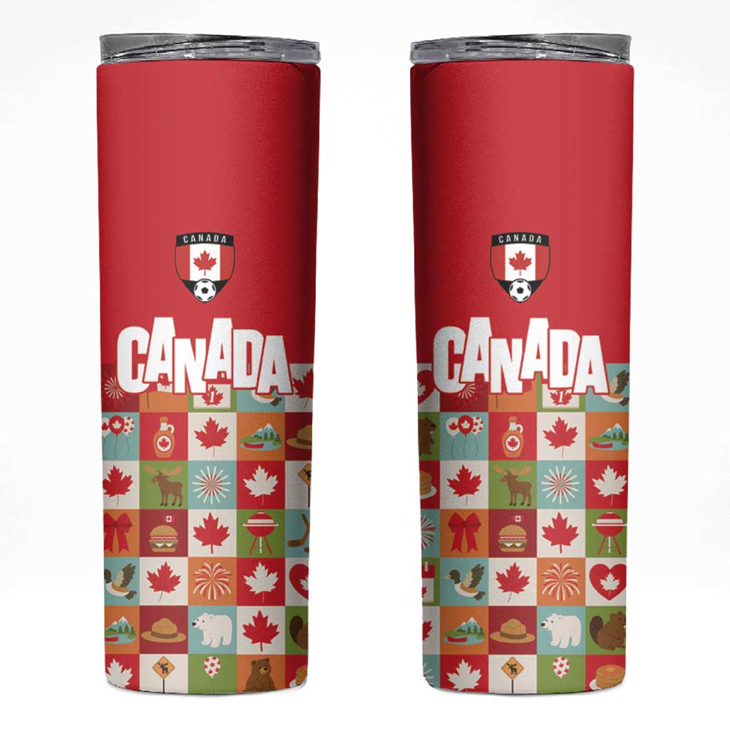 Canada Football Skinny Tumbler Patchwork Icons and Maple Leaf Pattern - Wonder Print Shop
