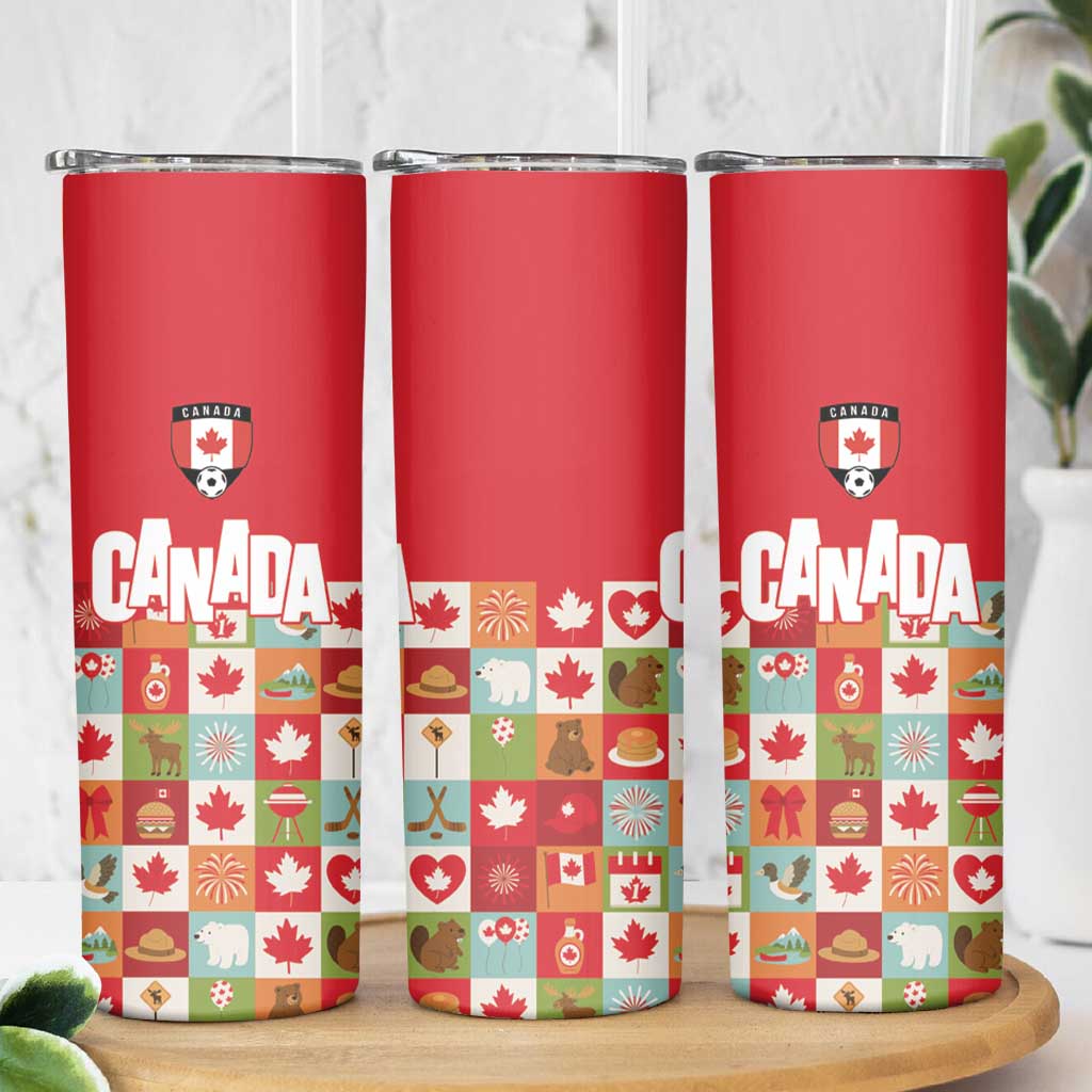 Canada Football Skinny Tumbler Patchwork Icons and Maple Leaf Pattern - Wonder Print Shop