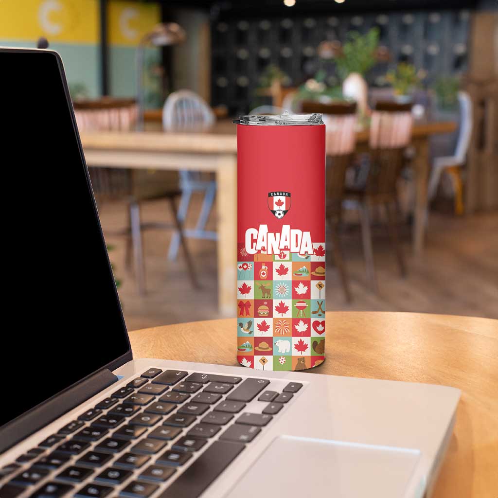 Canada Football Skinny Tumbler Patchwork Icons and Maple Leaf Pattern - Wonder Print Shop