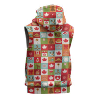 Canada Football Sleeveless Hoodie Patchwork Icons and Maple Leaf Pattern - Wonder Print Shop