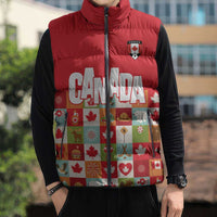 Canada Football Sleeveless Puffer Jacket Patchwork Icons and Maple Leaf Pattern - Wonder Print Shop