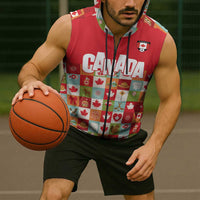 Canada Football Sleeveless Zip Hoodie Patchwork Icons and Maple Leaf Pattern - Wonder Print Shop