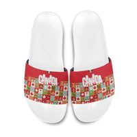 Canada Football Slide Sandals Patchwork Icons and Maple Leaf Pattern - Wonder Print Shop