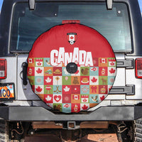 Canada Football Spare Tire Cover Patchwork Icons and Maple Leaf Pattern - Wonder Print Shop