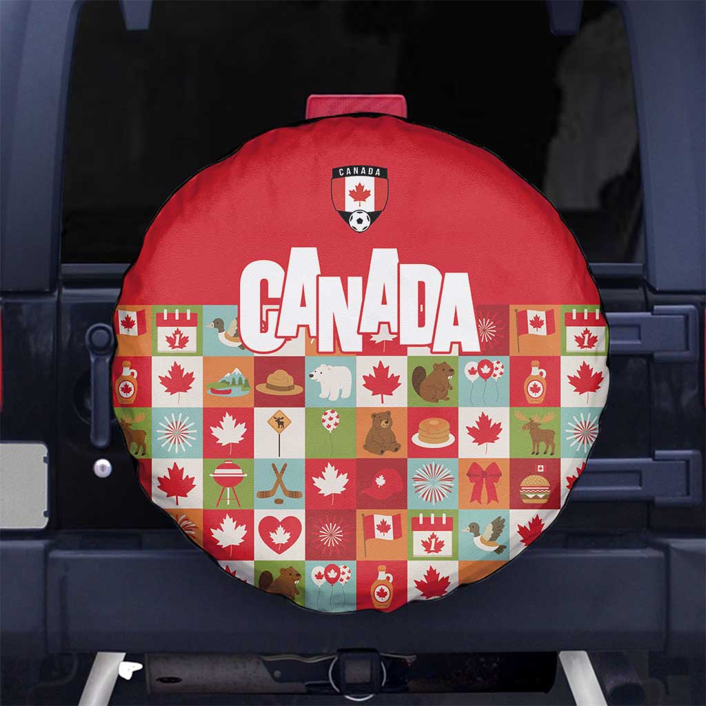 Canada Football Spare Tire Cover Patchwork Icons and Maple Leaf Pattern - Wonder Print Shop