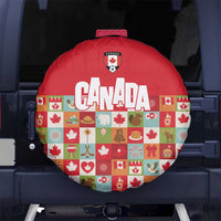 Canada Football Spare Tire Cover Patchwork Icons and Maple Leaf Pattern - Wonder Print Shop