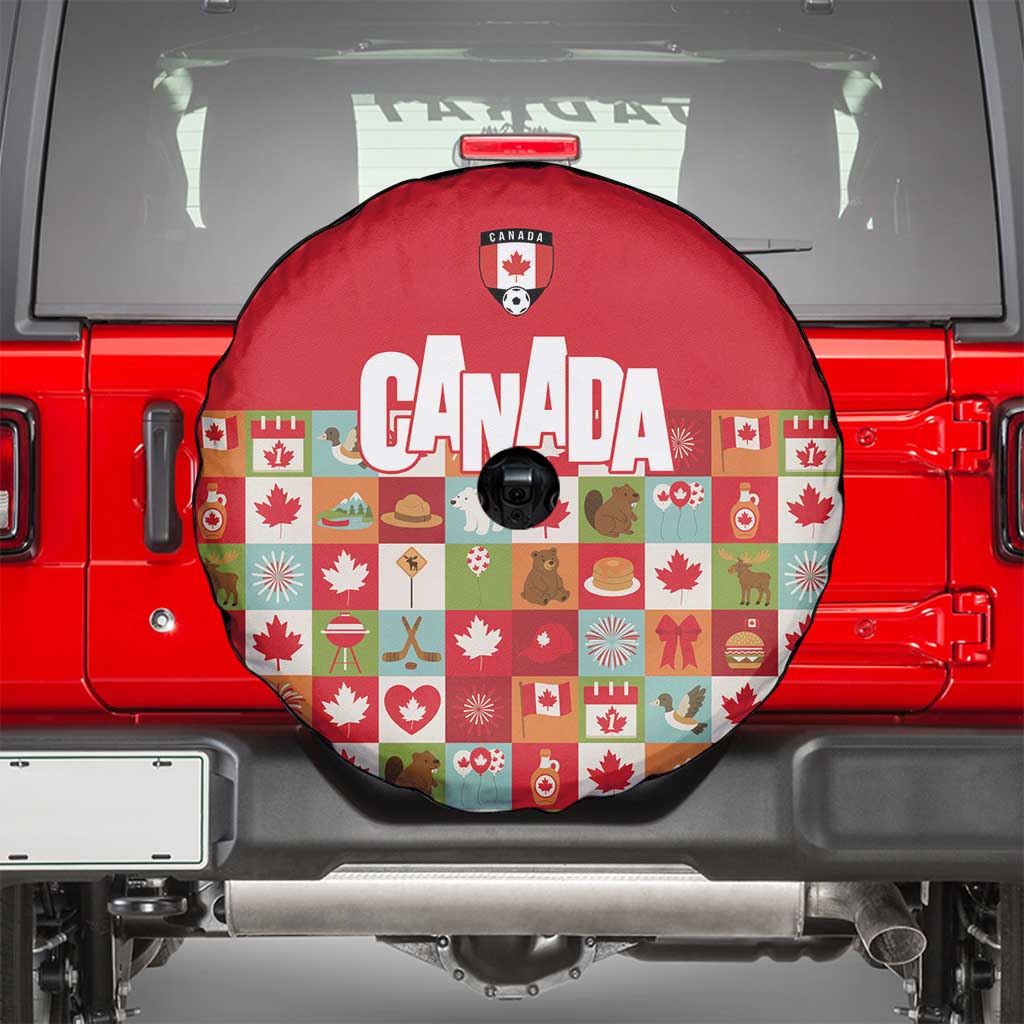 Canada Football Spare Tire Cover Patchwork Icons and Maple Leaf Pattern - Wonder Print Shop