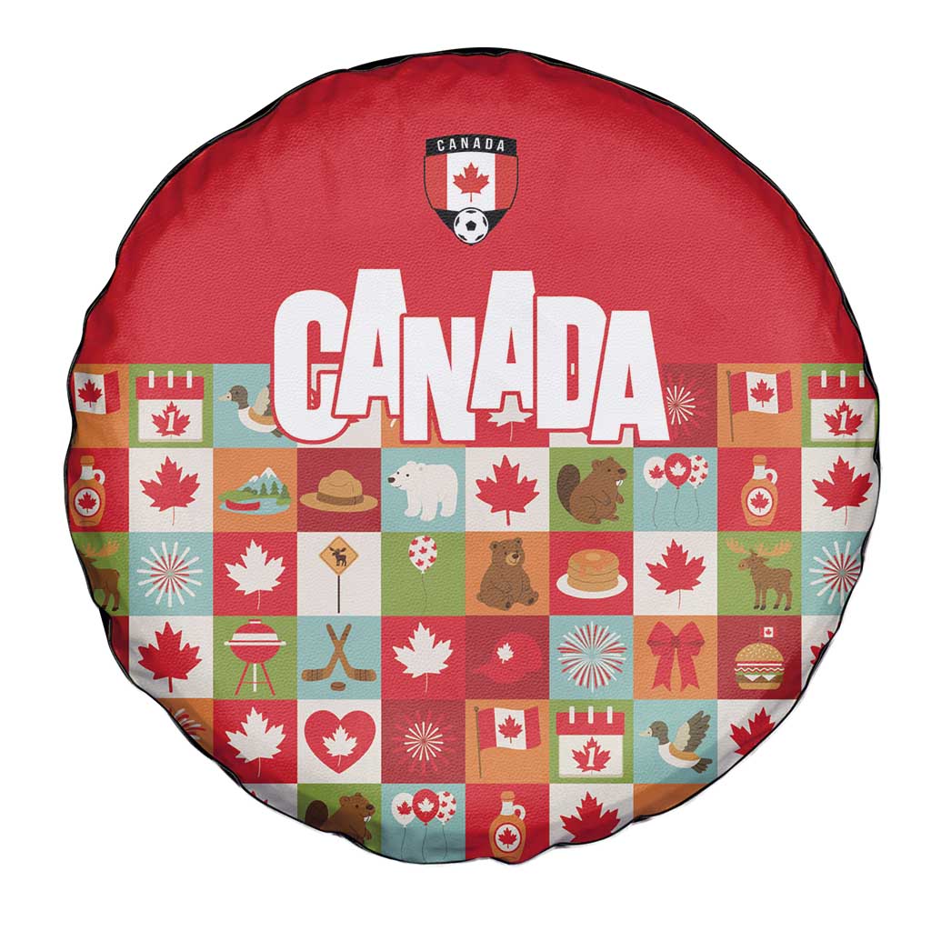 Canada Football Spare Tire Cover Patchwork Icons and Maple Leaf Pattern - Wonder Print Shop