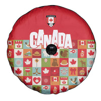 Canada Football Spare Tire Cover Patchwork Icons and Maple Leaf Pattern - Wonder Print Shop