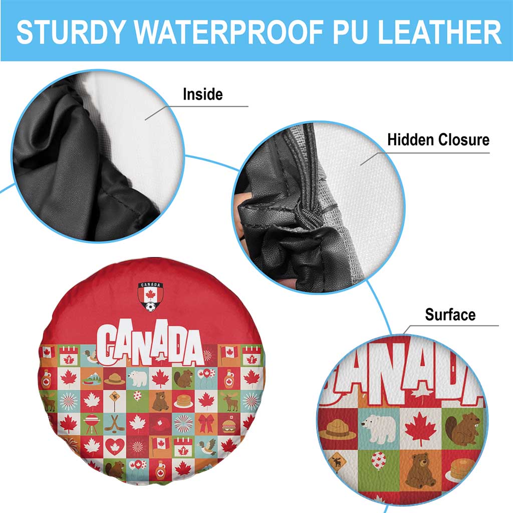 Canada Football Spare Tire Cover Patchwork Icons and Maple Leaf Pattern - Wonder Print Shop