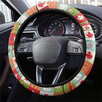 Canada Football Steering Wheel Cover Patchwork Icons and Maple Leaf Pattern - Wonder Print Shop