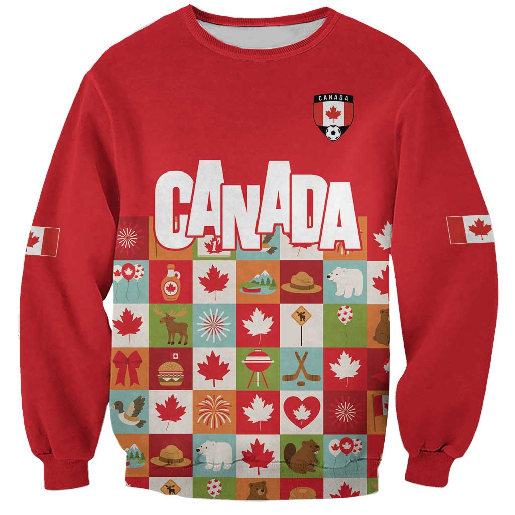 Canada Football Sweatshirt Patchwork Icons and Maple Leaf Pattern - Wonder Print Shop