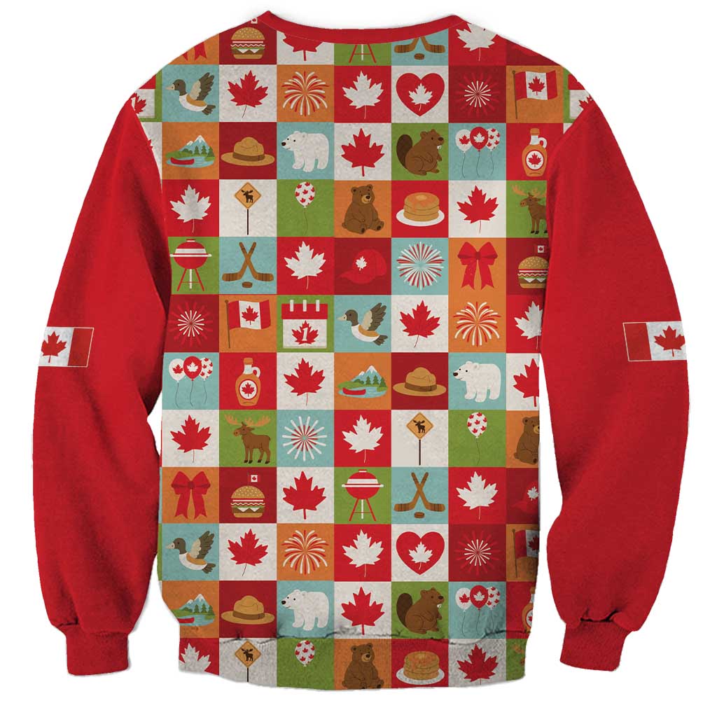 Canada Football Sweatshirt Patchwork Icons and Maple Leaf Pattern - Wonder Print Shop