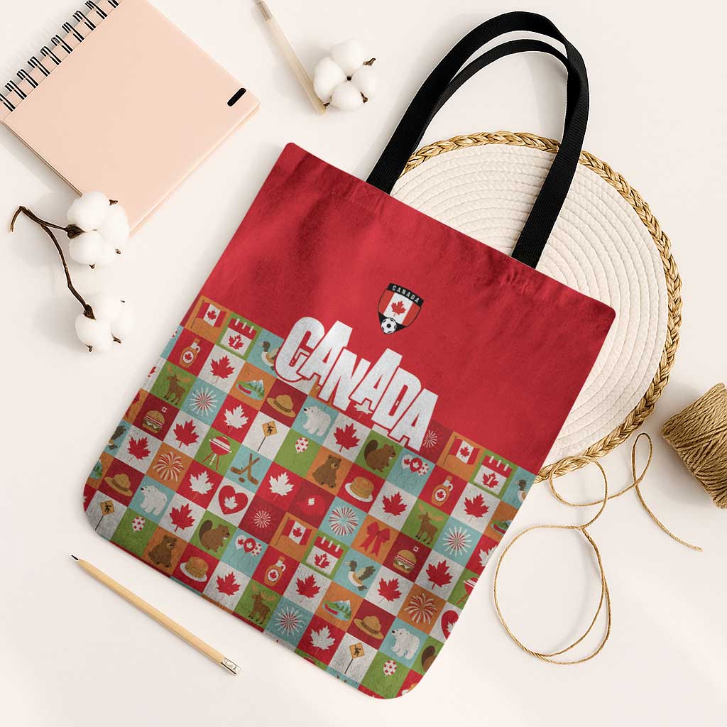 Canada Football Tote Bag Patchwork Icons and Maple Leaf Pattern - Wonder Print Shop