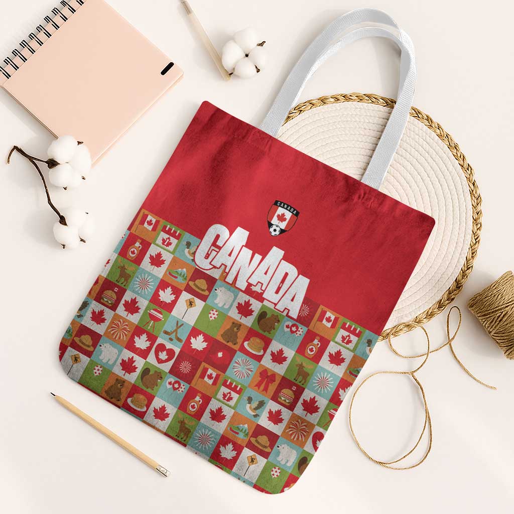 Canada Football Tote Bag Patchwork Icons and Maple Leaf Pattern - Wonder Print Shop