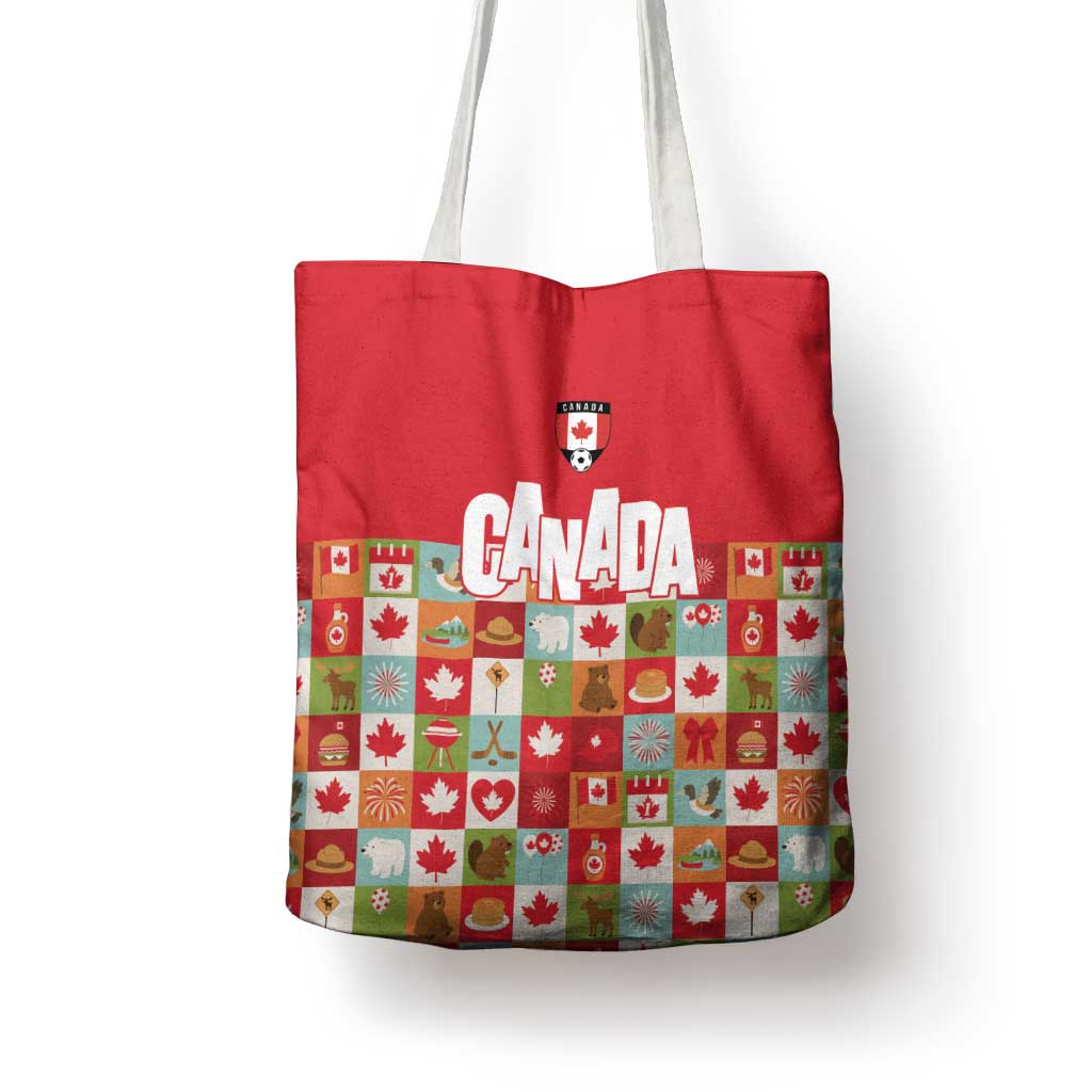 Canada Football Tote Bag Patchwork Icons and Maple Leaf Pattern - Wonder Print Shop